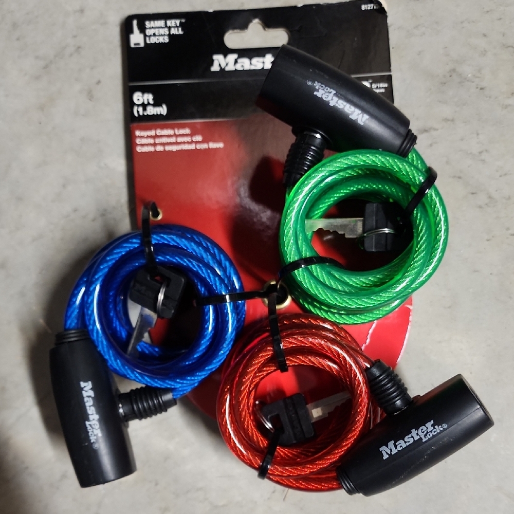 Master Lock Cable Lock Set - Red, Blue, Green